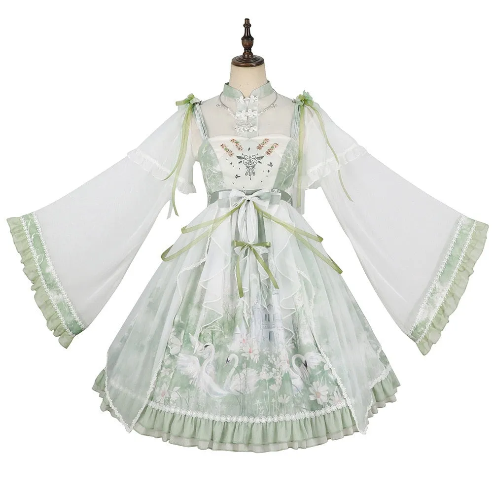 Green Swan Castle ~ Retro Chinese Style Lolita Dress by YLF