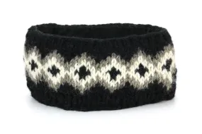 Hand Knitted Wool Headband  - Fairisle Black