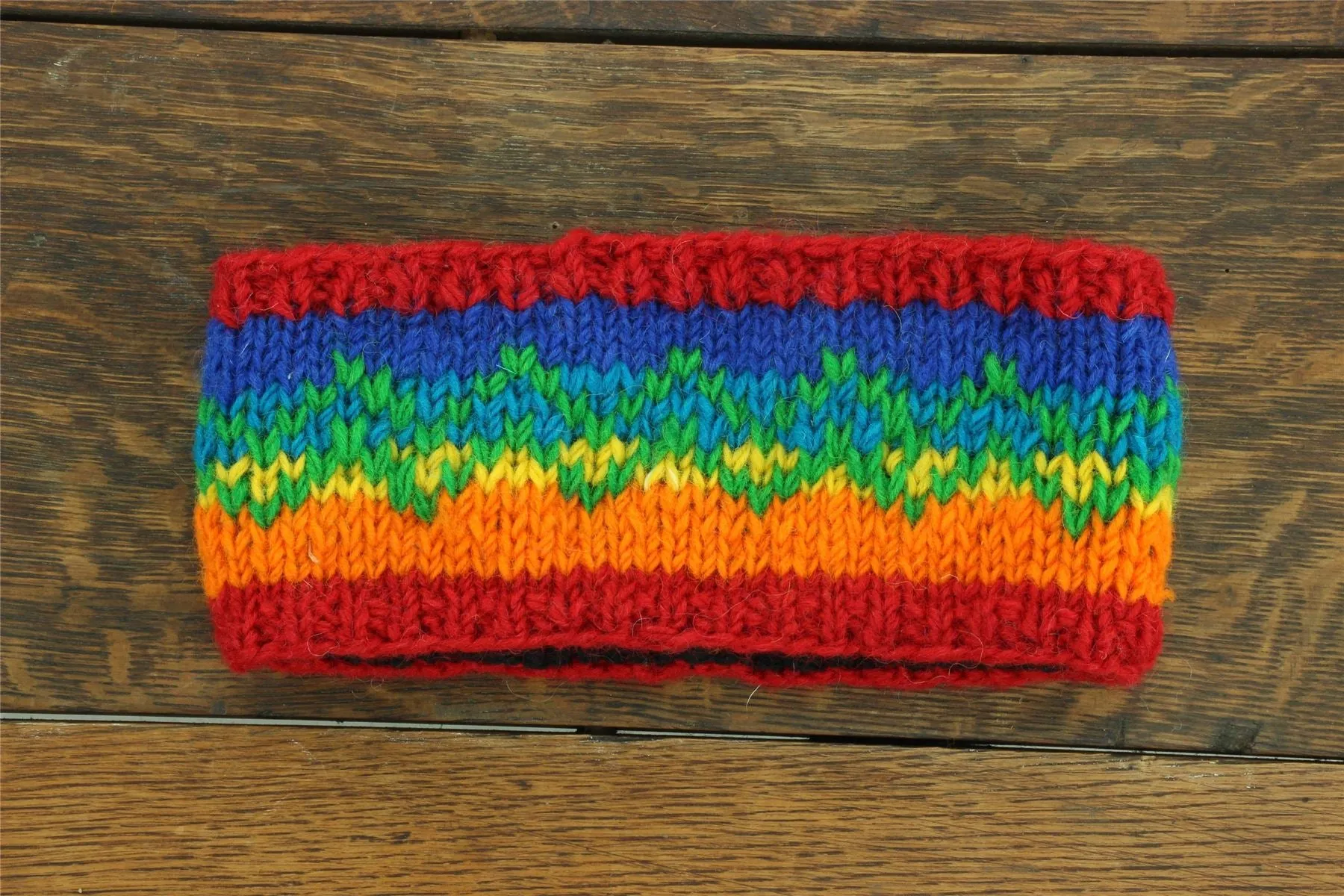 Hand Knitted Wool Headband  - Rainbow Zig Zag