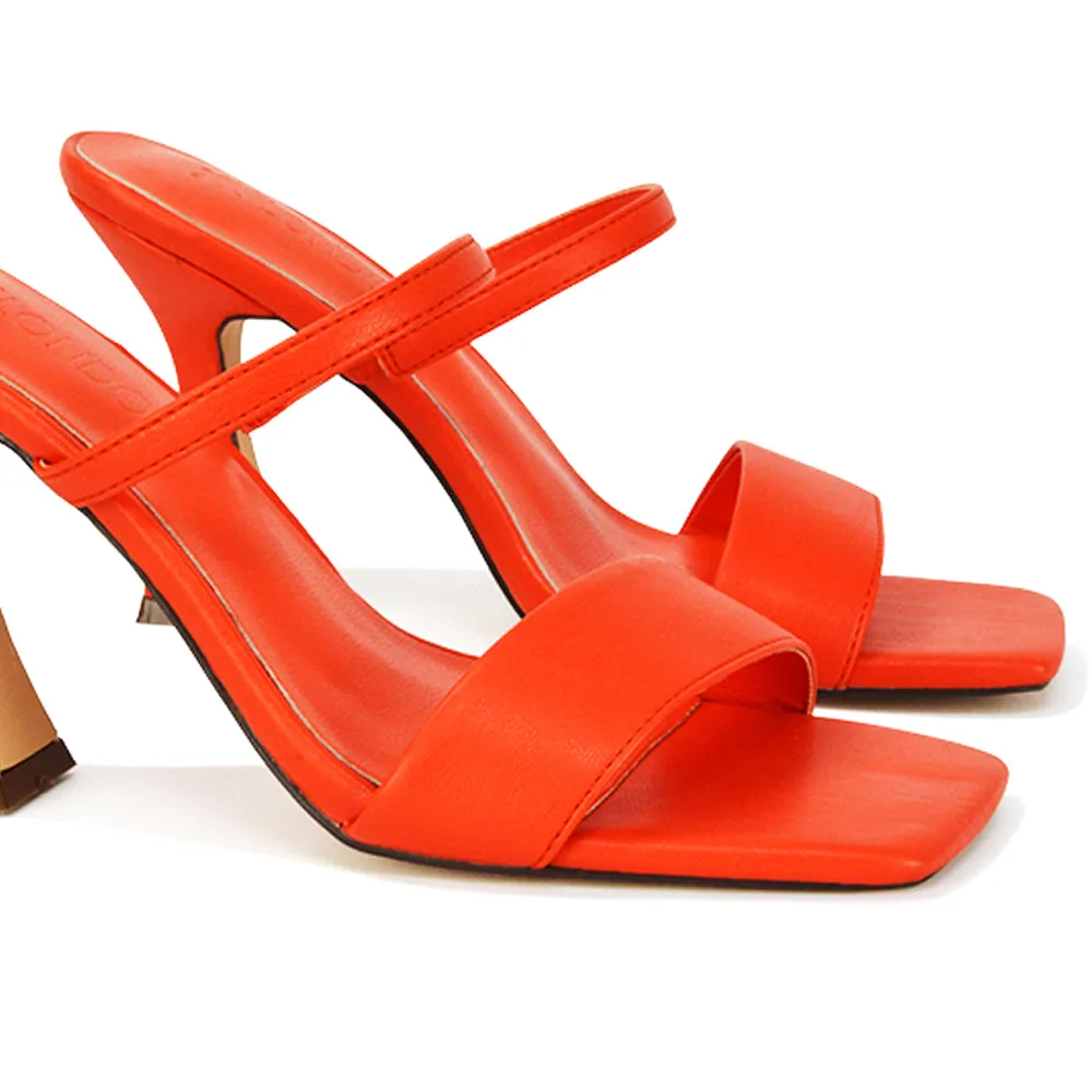 Haven Double Strap Square Toe Sculptured Heel Mule in Black Synthetic Leather