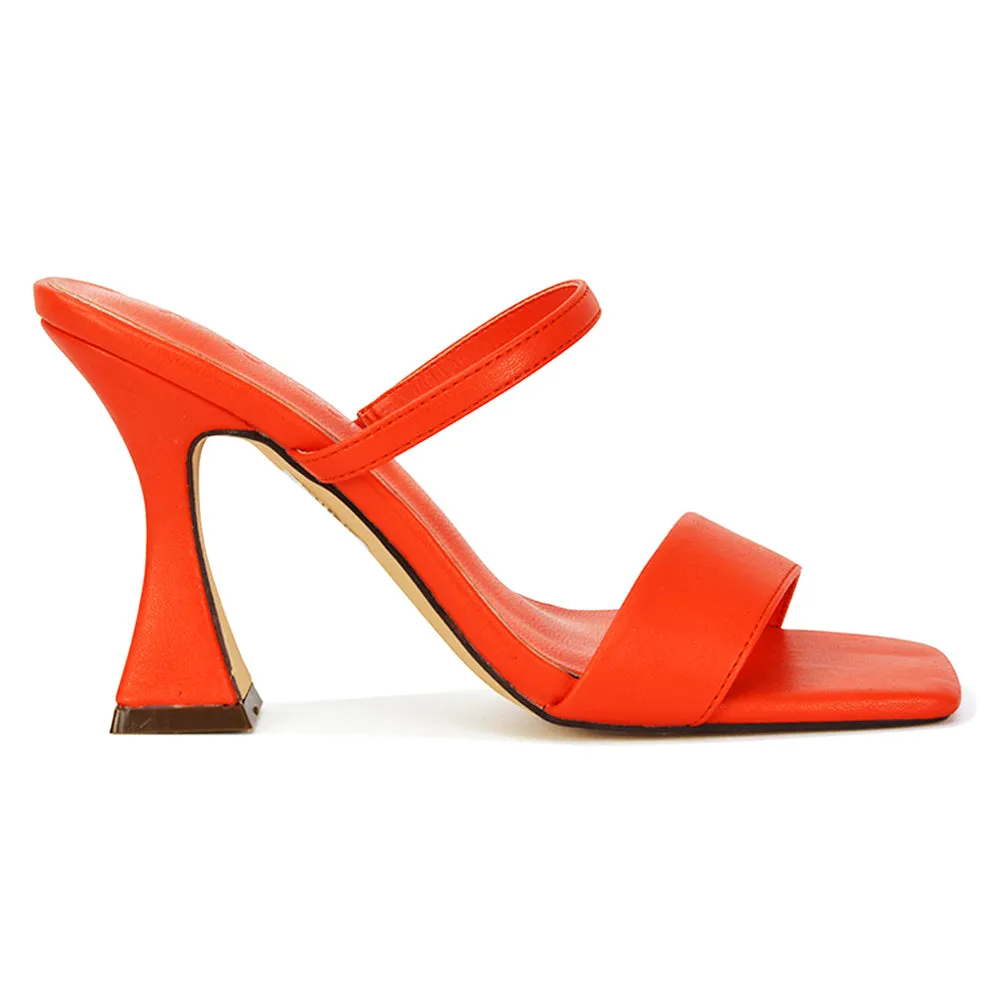 Haven Double Strap Square Toe Sculptured Heel Mule in Black Synthetic Leather