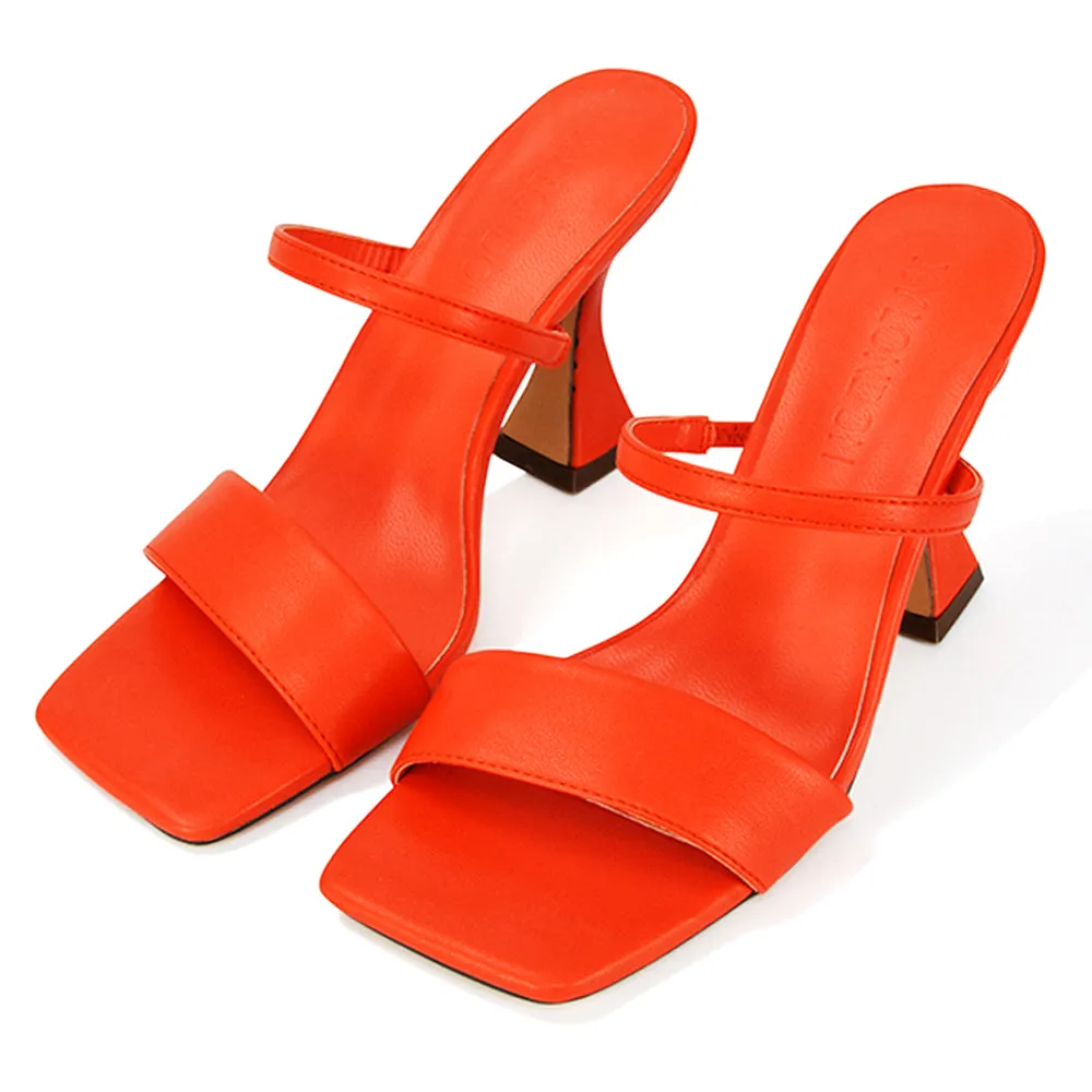Haven Double Strap Square Toe Sculptured Heel Mule in Black Synthetic Leather
