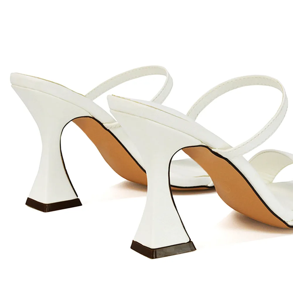Haven Double Strap Square Toe Sculptured Heel Mule in Black Synthetic Leather
