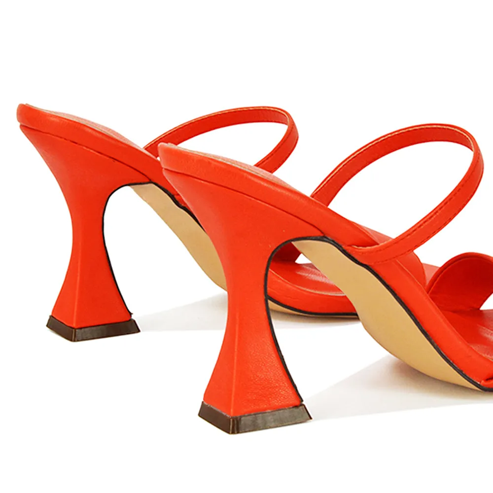 Haven Double Strap Square Toe Sculptured Heel Mule in Black Synthetic Leather