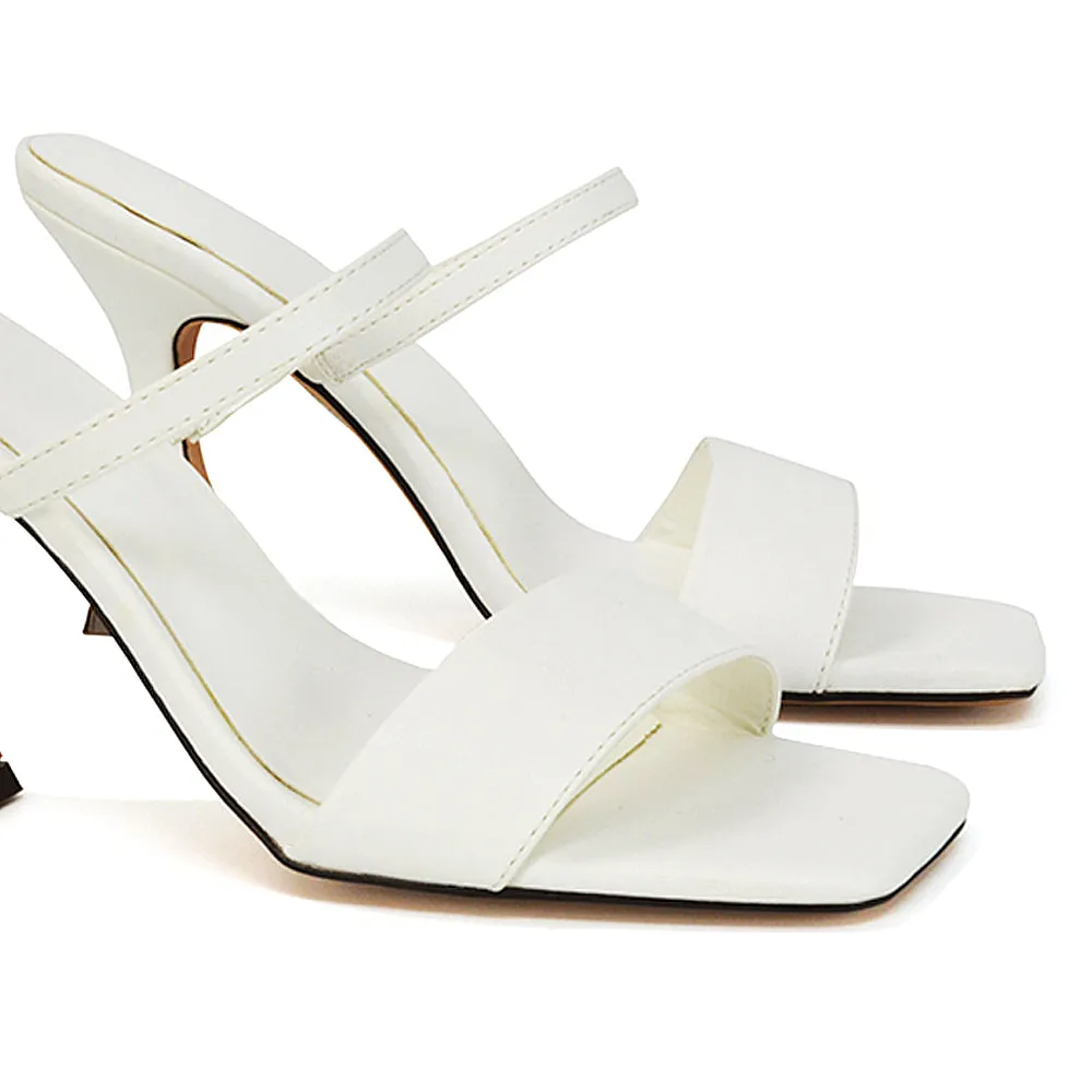 Haven Double Strap Square Toe Sculptured Heel Mule in Black Synthetic Leather