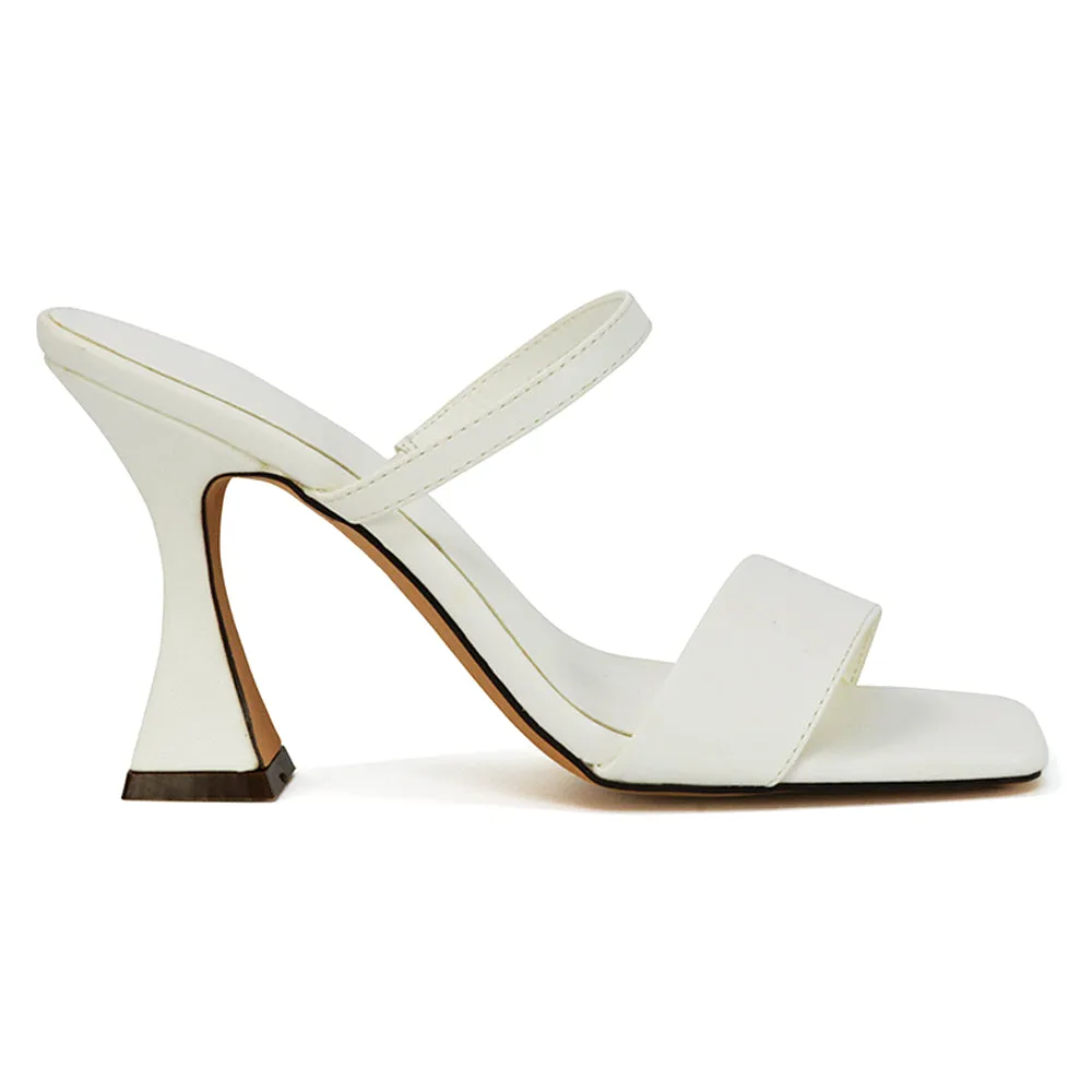 Haven Double Strap Square Toe Sculptured Heel Mule in Black Synthetic Leather