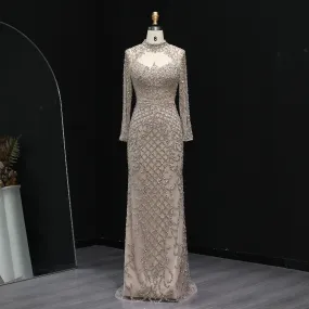 HELEN Luxury Heavy Beaded Champagne Evening Dress