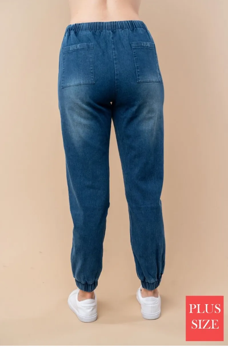 High Waisted Denim Joggers With Side Pockets - Full *PREORDER*