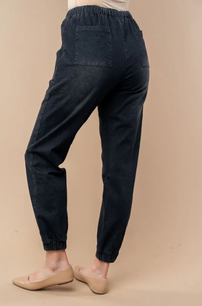 High Waisted Denim Joggers With Side Pockets - Full *PREORDER*