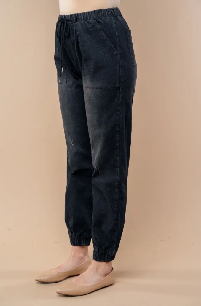 High Waisted Denim Joggers With Side Pockets - Full *PREORDER*