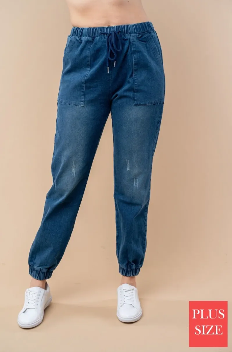 High Waisted Denim Joggers With Side Pockets - Full *PREORDER*