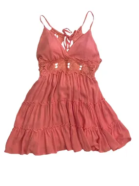 Hot Pink Halter Neck Lace Trim Ruffle Mini Dress