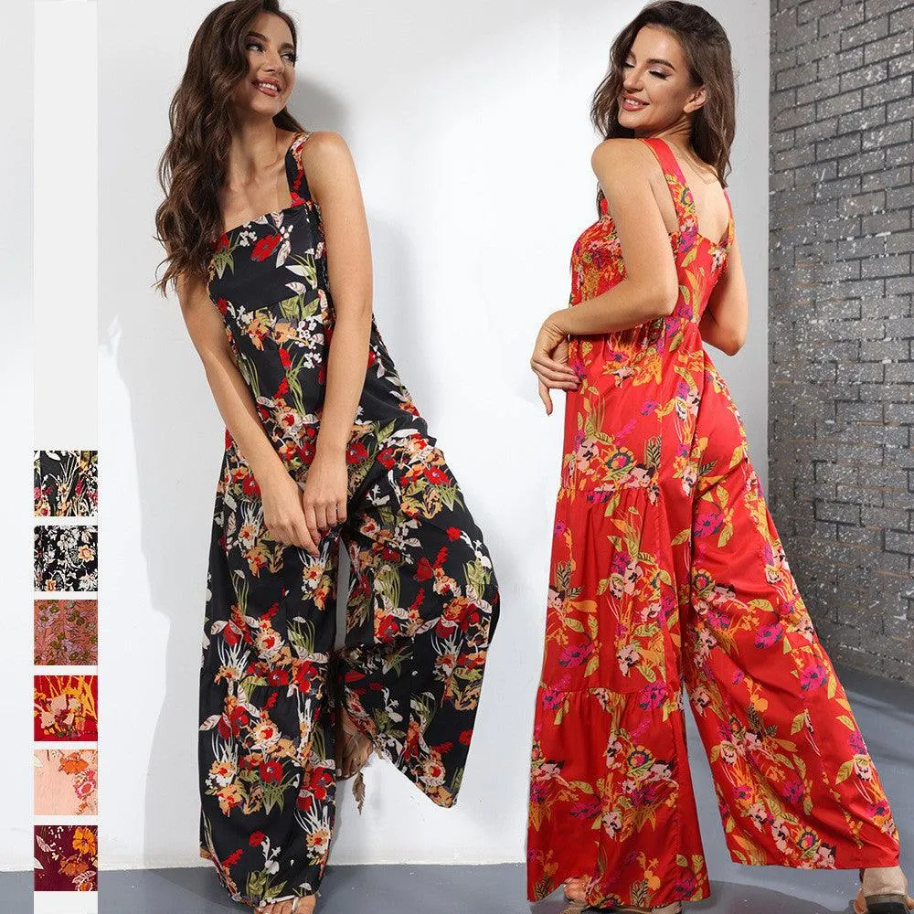 Hot Sale New Fashion Floral Women's Suspender Jumpsuit