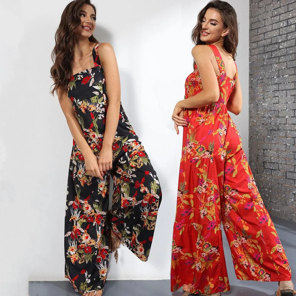 Hot Sale New Fashion Floral Women's Suspender Jumpsuit