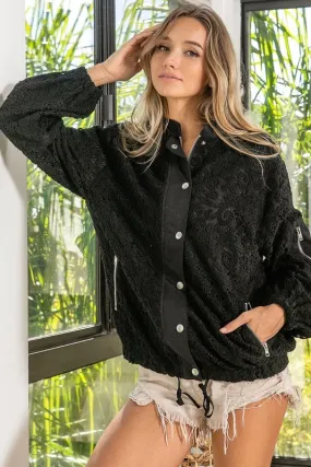 IP6041G-01 | OVERSIZED LACE BOMBER JACKET WITH LINING