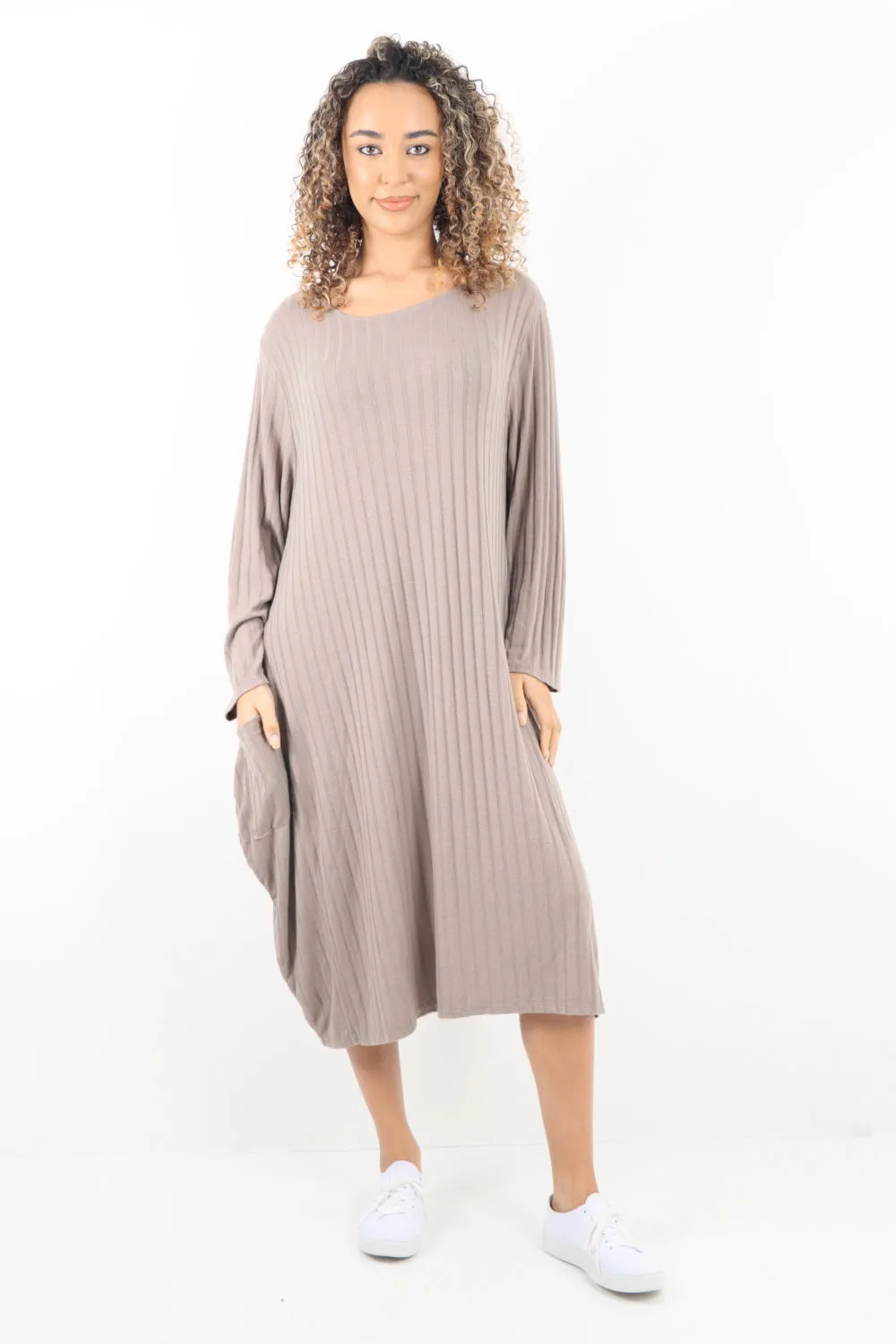 Italian Oversized Ribbed Soft Knit Long Sleeve Dress