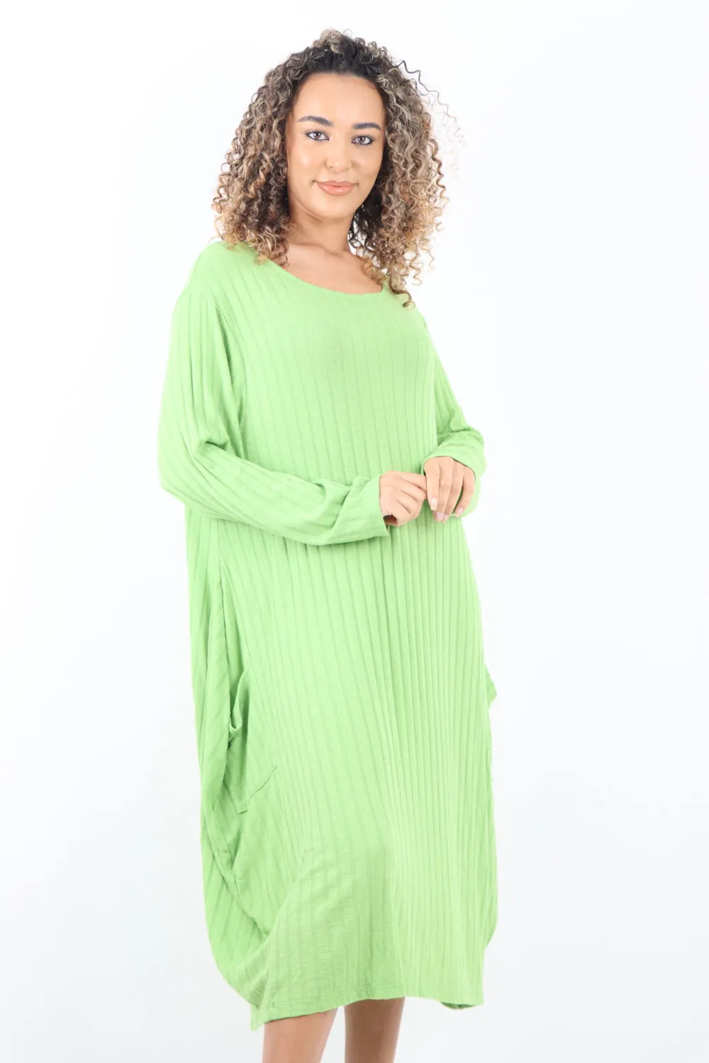 Italian Oversized Ribbed Soft Knit Long Sleeve Dress
