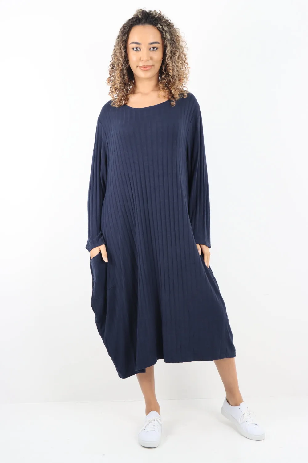 Italian Oversized Ribbed Soft Knit Long Sleeve Dress