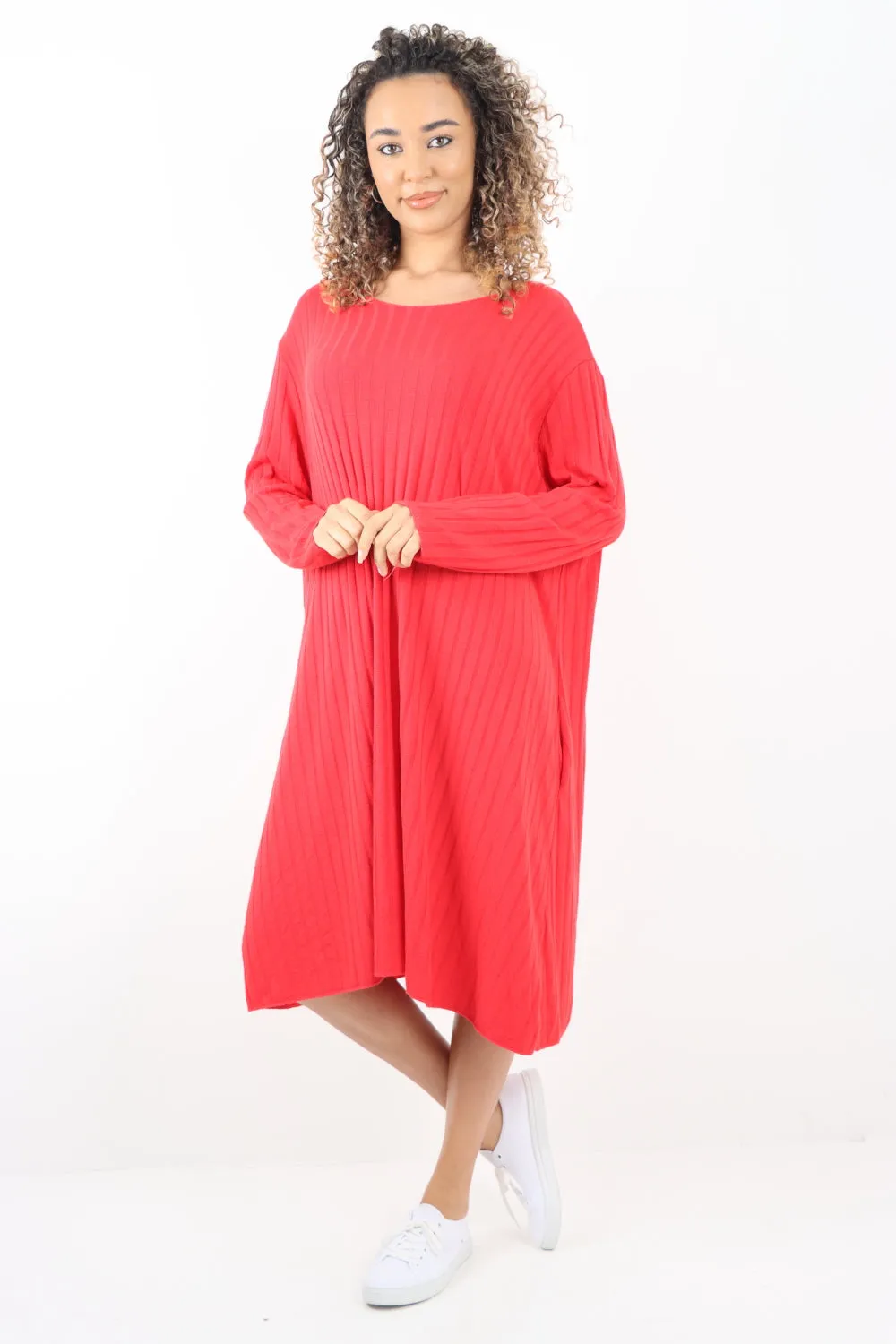 Italian Oversized Ribbed Soft Knit Long Sleeve Dress