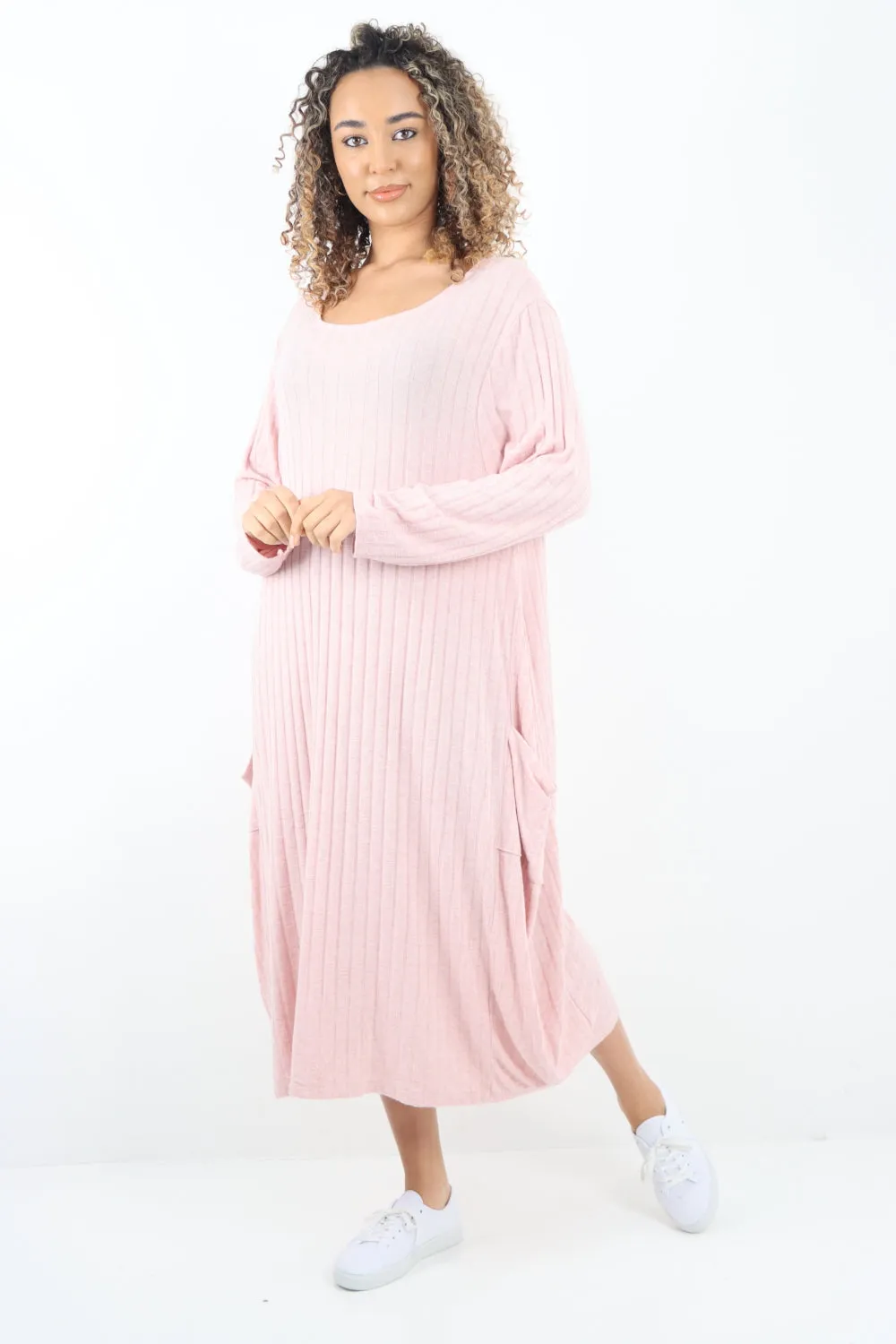 Italian Oversized Ribbed Soft Knit Long Sleeve Dress