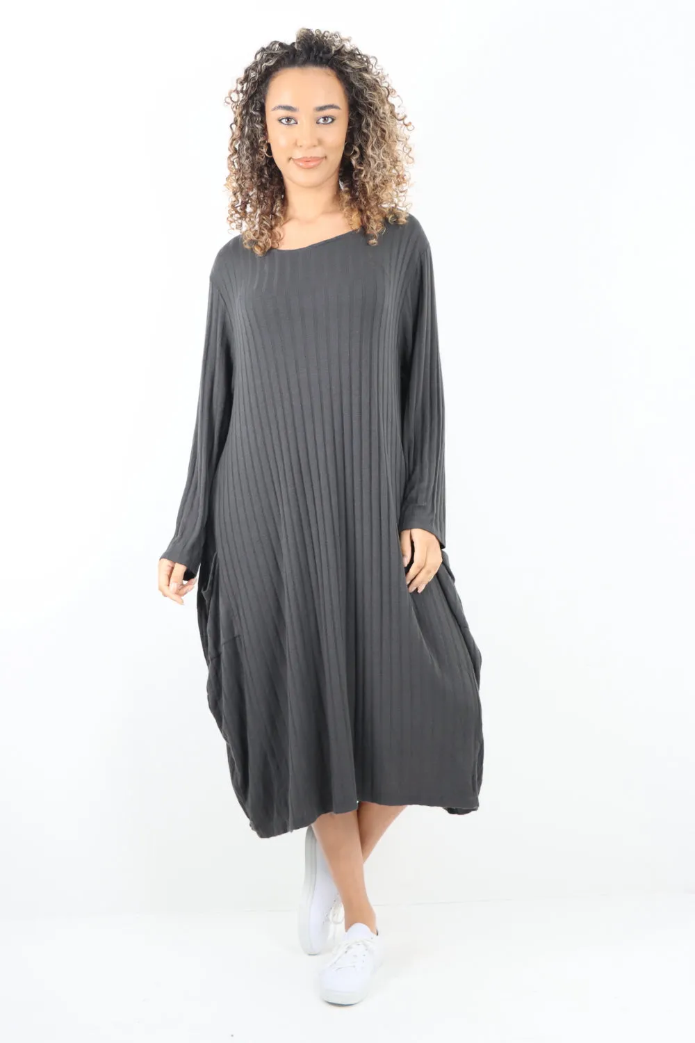 Italian Oversized Ribbed Soft Knit Long Sleeve Dress