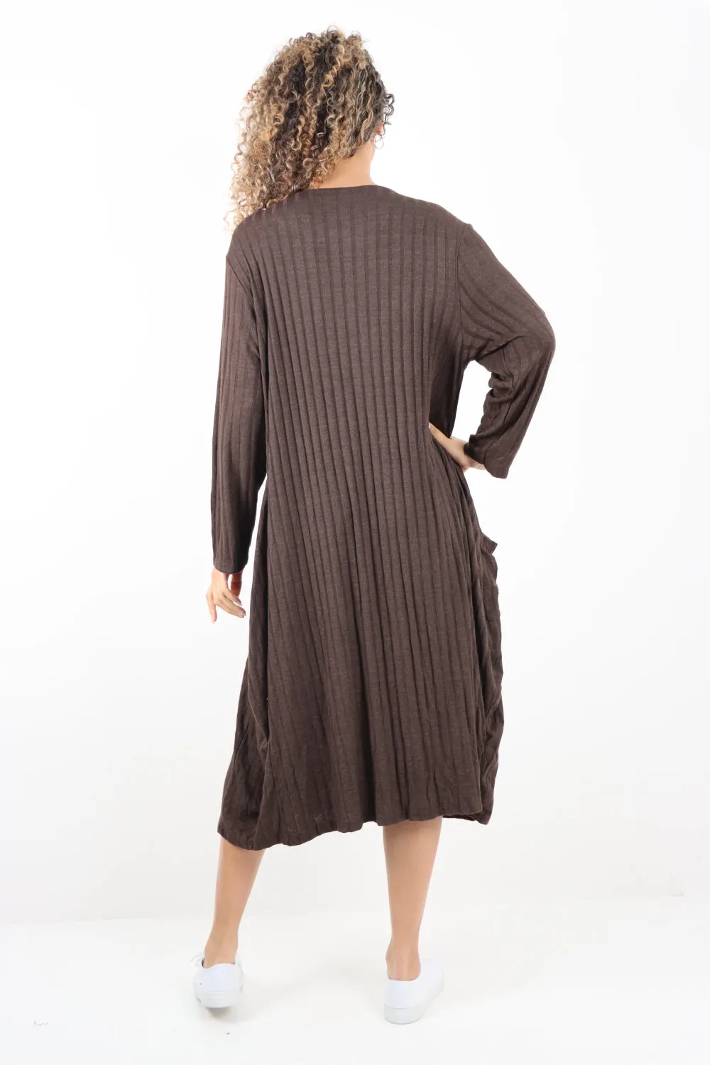 Italian Oversized Ribbed Soft Knit Long Sleeve Dress