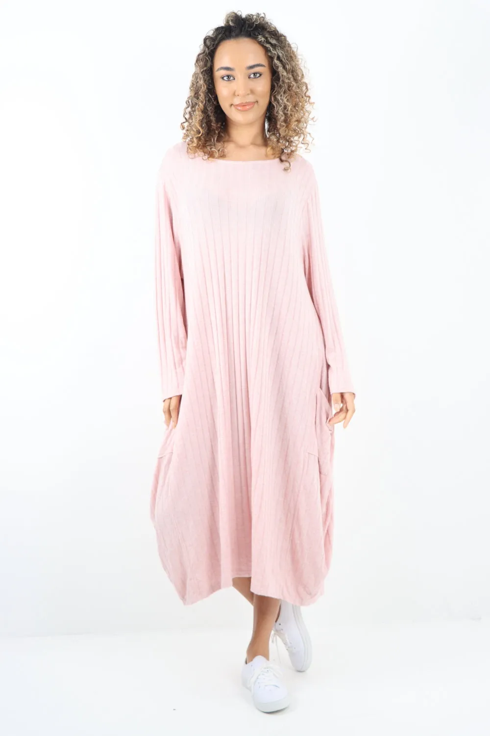 Italian Oversized Ribbed Soft Knit Long Sleeve Dress