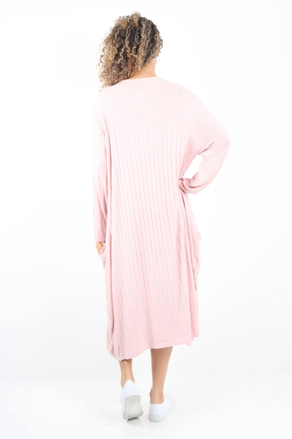Italian Oversized Ribbed Soft Knit Long Sleeve Dress
