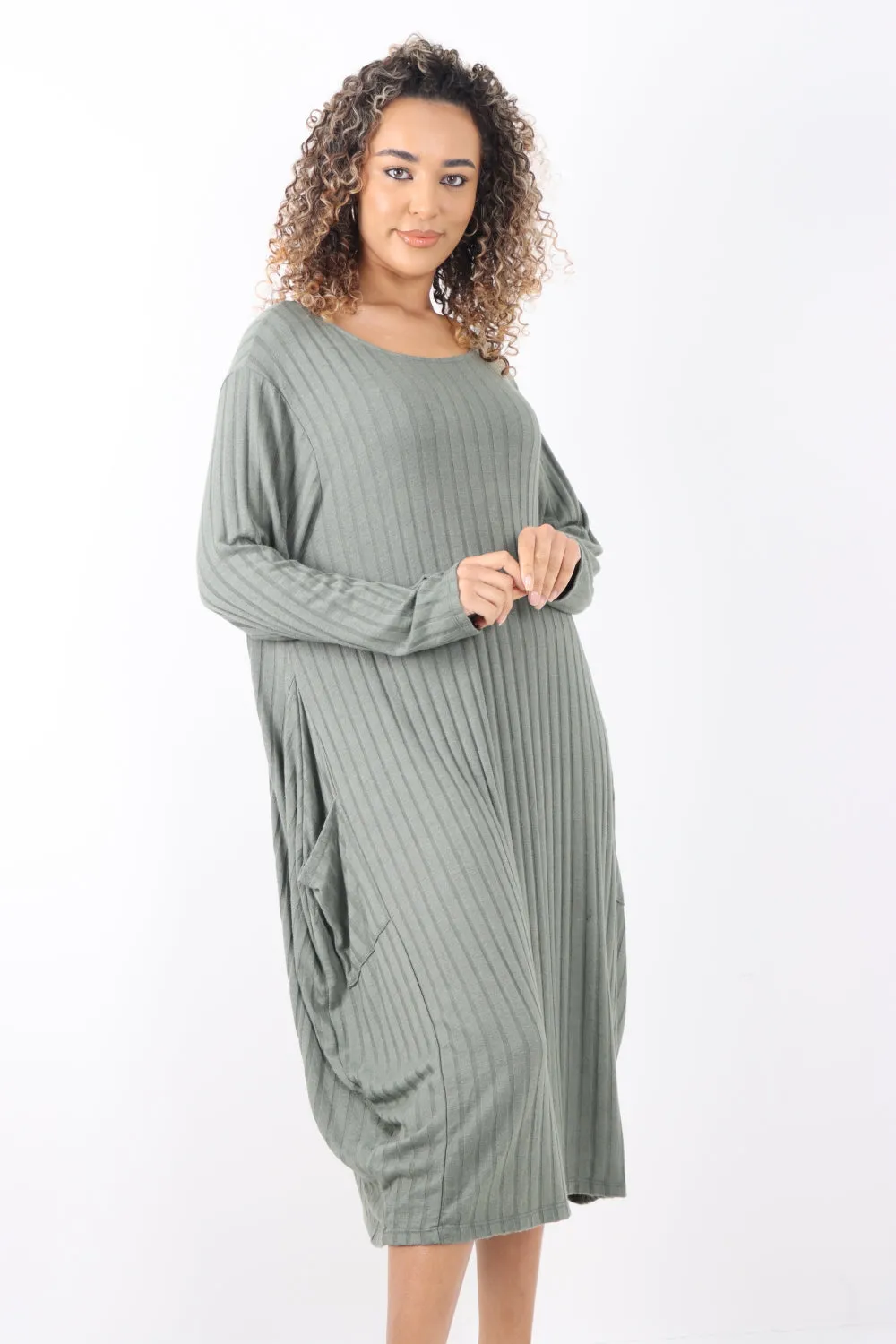 Italian Oversized Ribbed Soft Knit Long Sleeve Dress