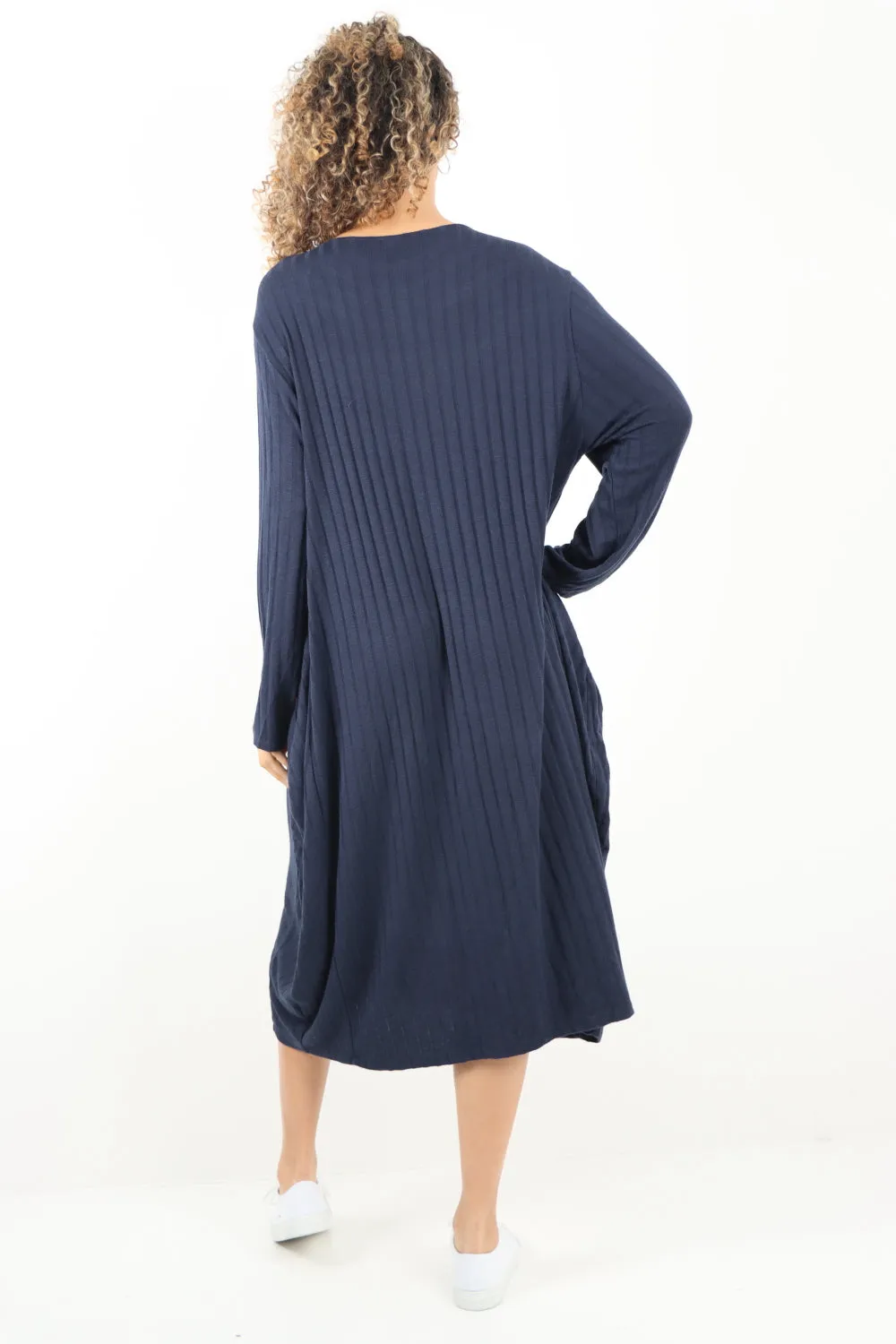 Italian Oversized Ribbed Soft Knit Long Sleeve Dress