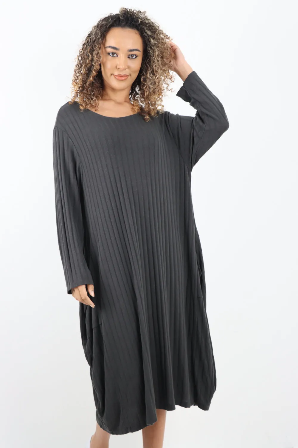 Italian Oversized Ribbed Soft Knit Long Sleeve Dress