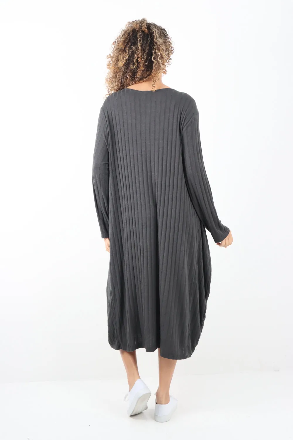 Italian Oversized Ribbed Soft Knit Long Sleeve Dress