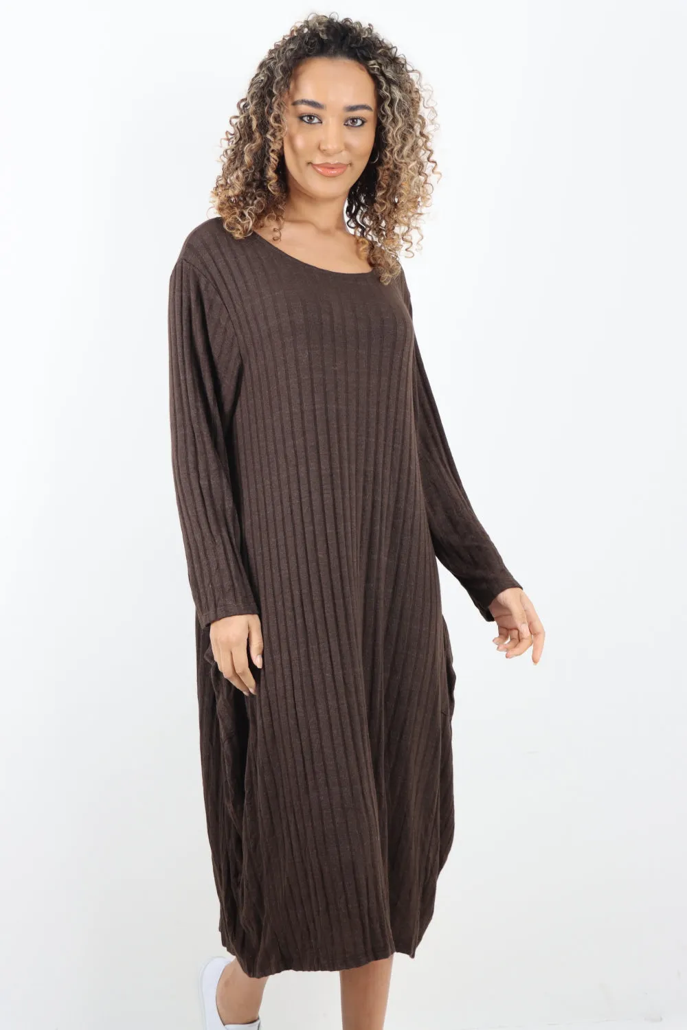 Italian Oversized Ribbed Soft Knit Long Sleeve Dress