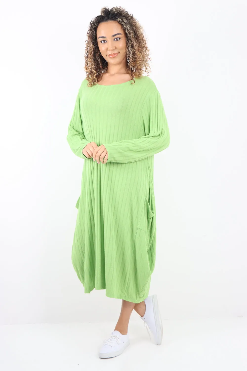 Italian Oversized Ribbed Soft Knit Long Sleeve Dress
