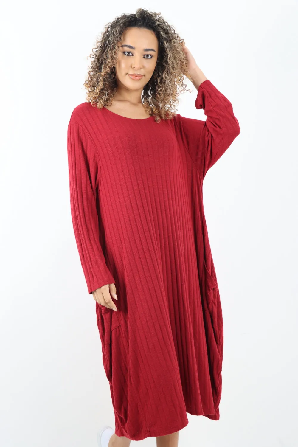 Italian Oversized Ribbed Soft Knit Long Sleeve Dress