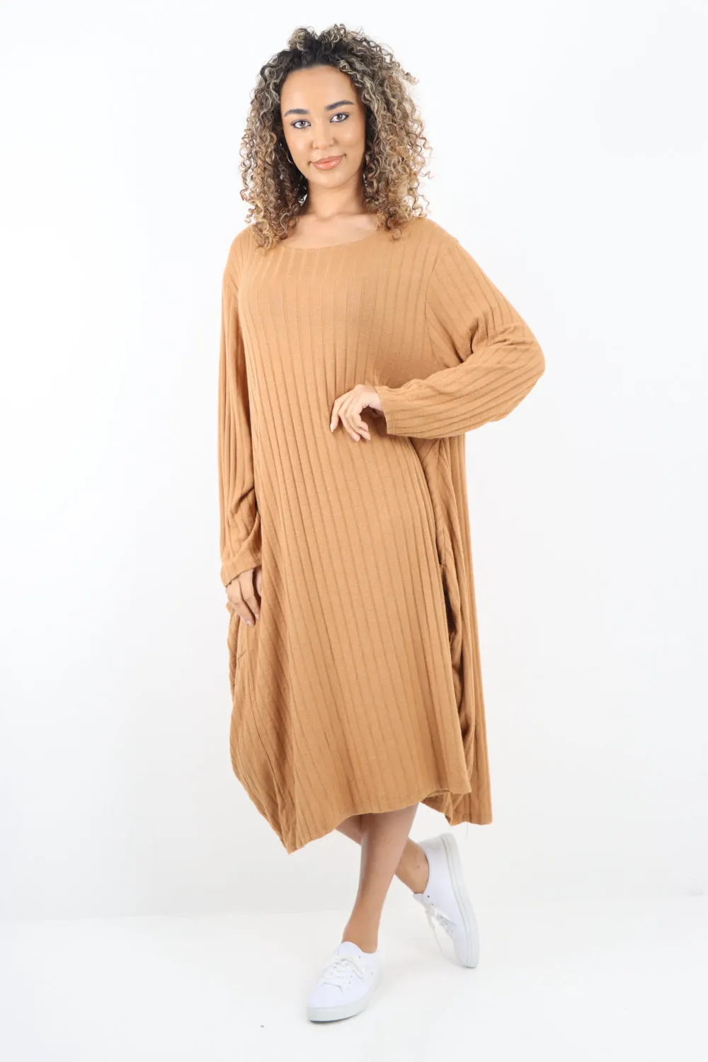 Italian Oversized Ribbed Soft Knit Long Sleeve Dress