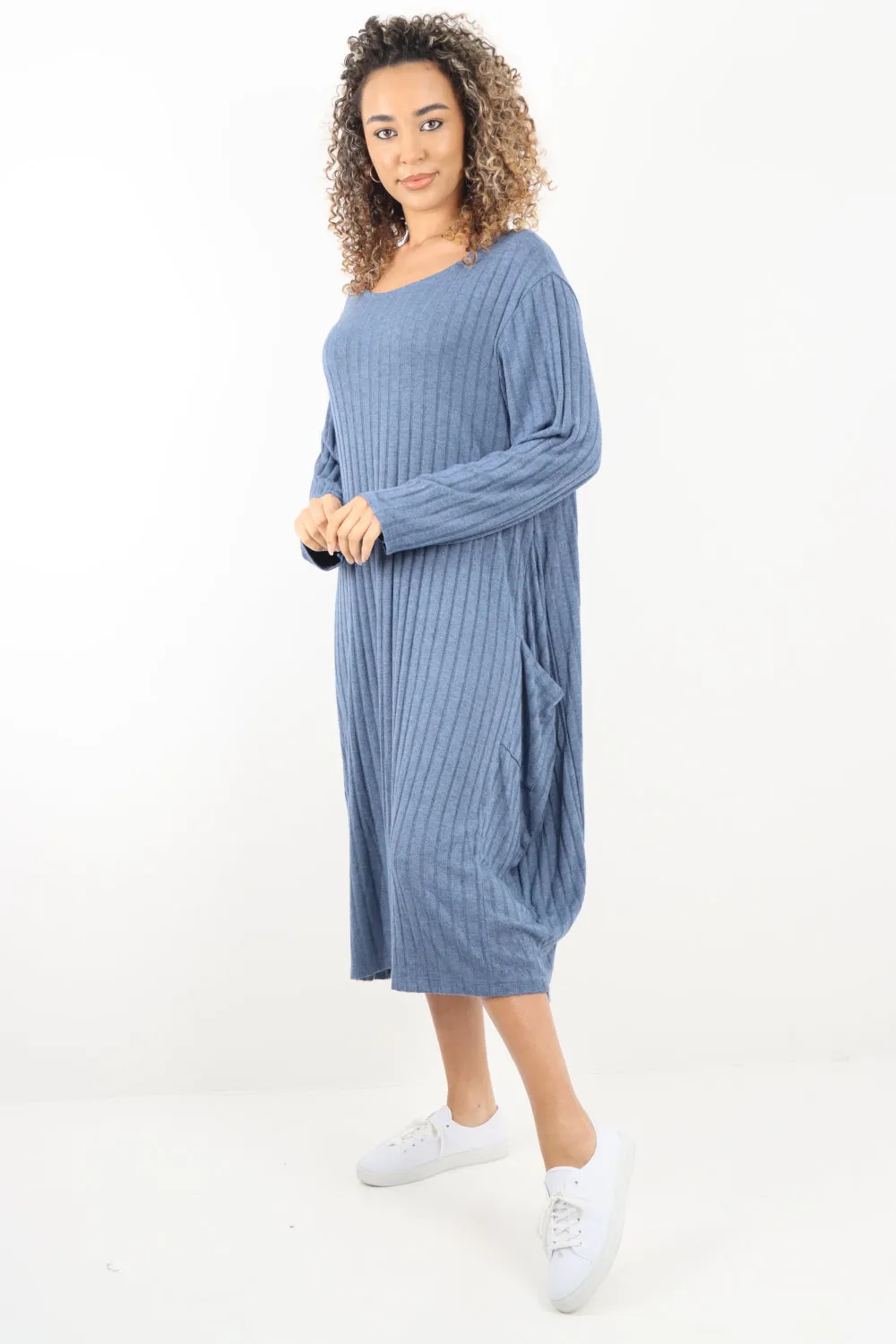 Italian Oversized Ribbed Soft Knit Long Sleeve Dress