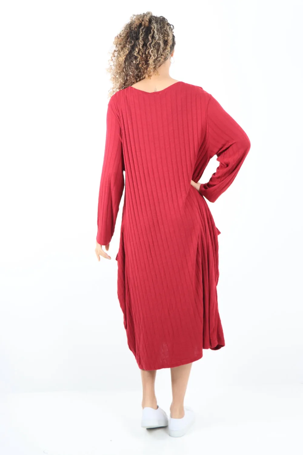 Italian Oversized Ribbed Soft Knit Long Sleeve Dress