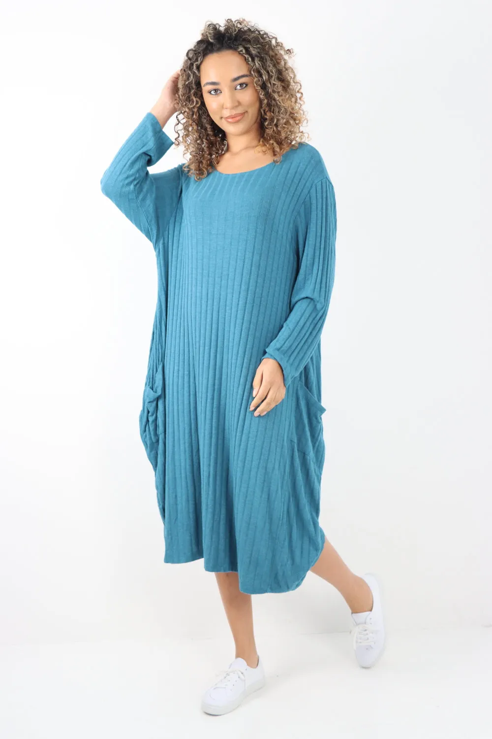 Italian Oversized Ribbed Soft Knit Long Sleeve Dress
