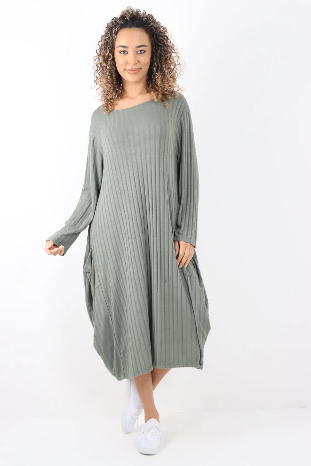 Italian Oversized Ribbed Soft Knit Long Sleeve Dress