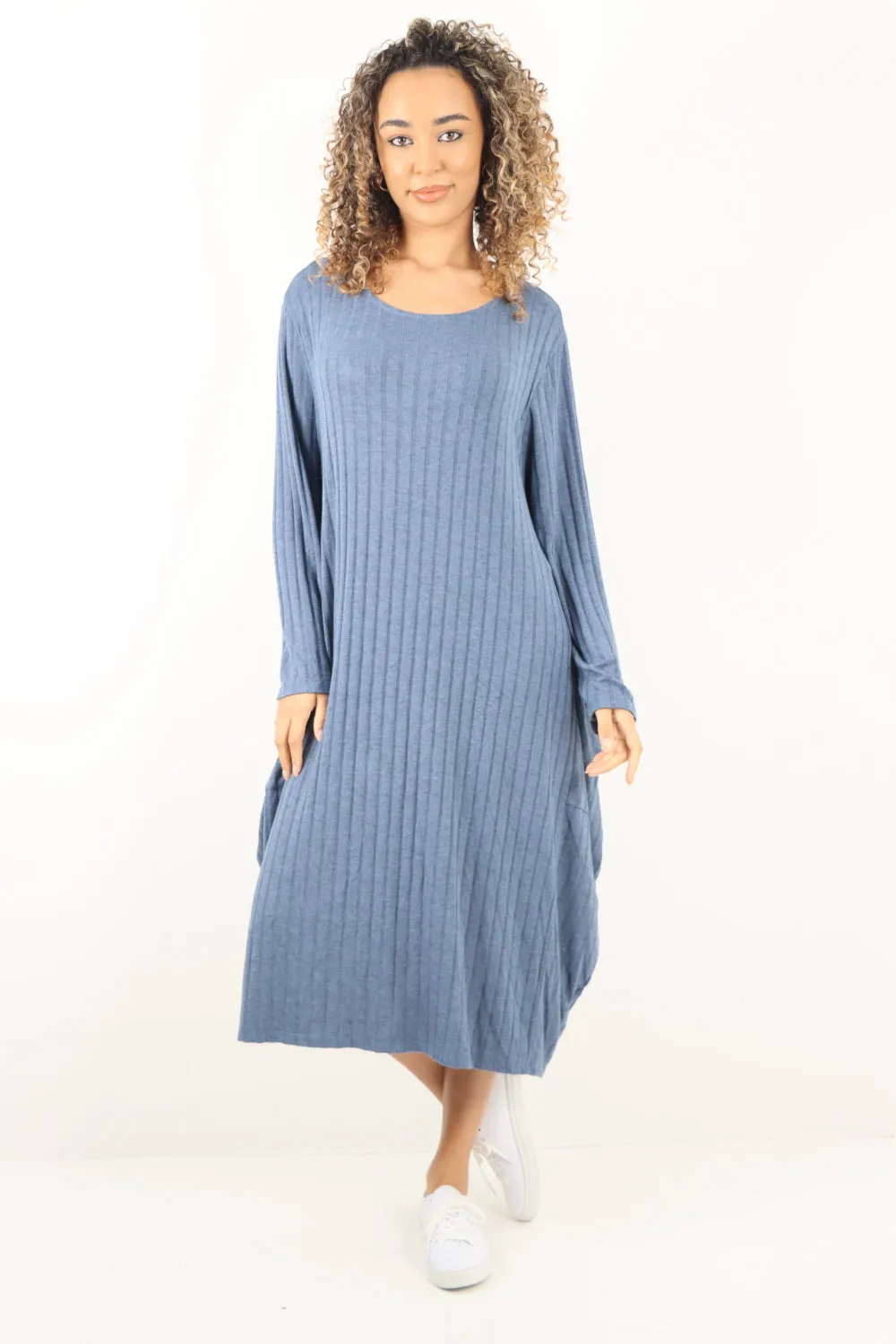 Italian Oversized Ribbed Soft Knit Long Sleeve Dress