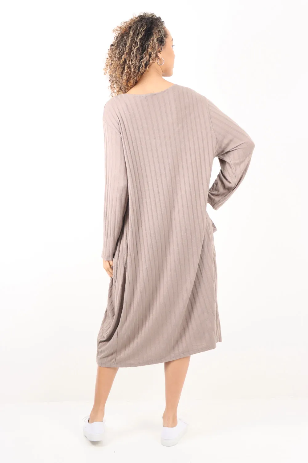 Italian Oversized Ribbed Soft Knit Long Sleeve Dress