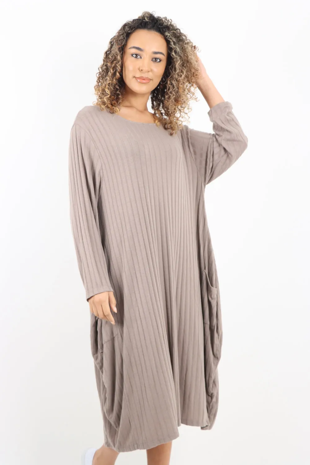 Italian Oversized Ribbed Soft Knit Long Sleeve Dress