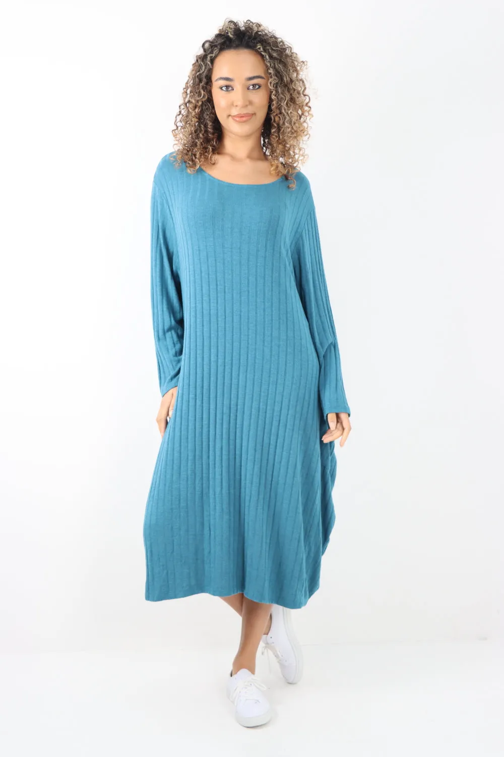 Italian Oversized Ribbed Soft Knit Long Sleeve Dress