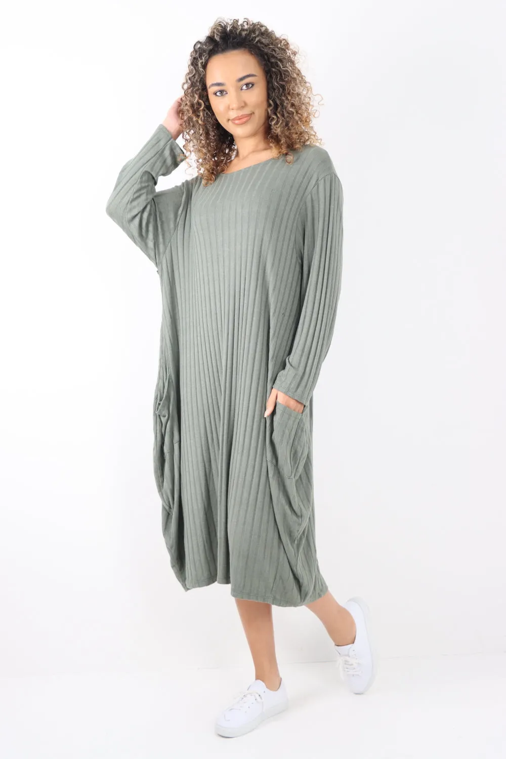 Italian Oversized Ribbed Soft Knit Long Sleeve Dress