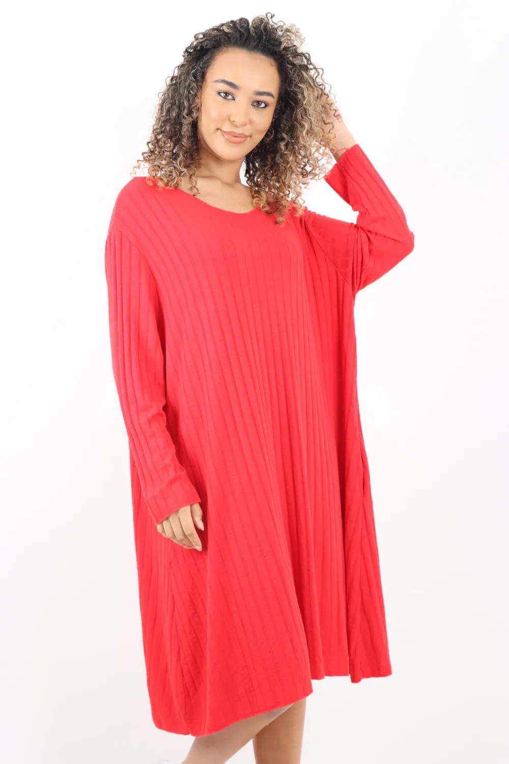 Italian Oversized Ribbed Soft Knit Long Sleeve Dress