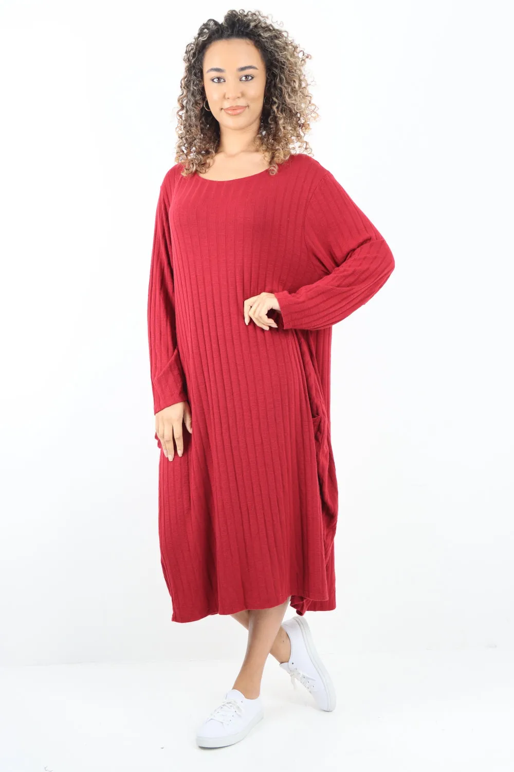 Italian Oversized Ribbed Soft Knit Long Sleeve Dress