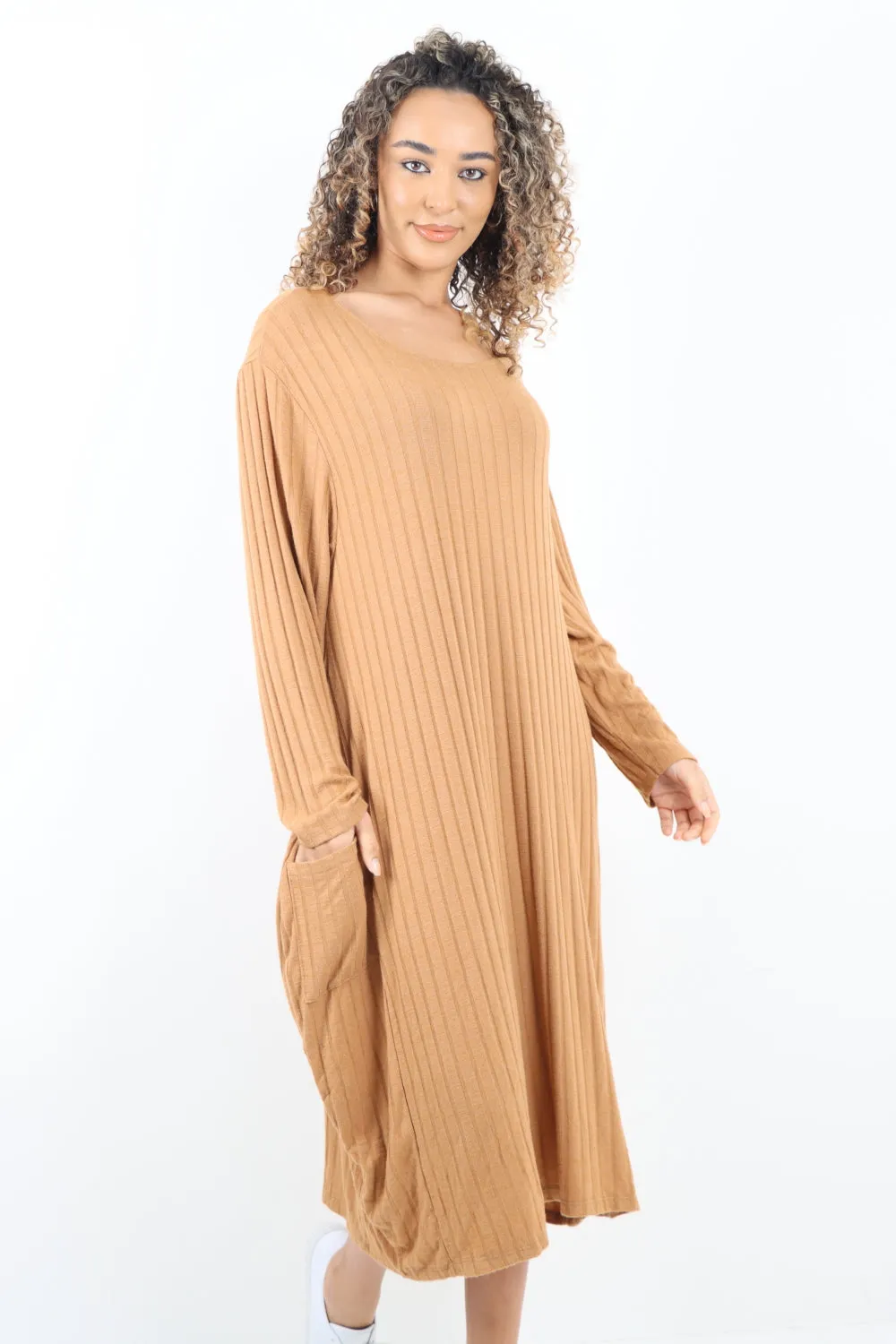 Italian Oversized Ribbed Soft Knit Long Sleeve Dress