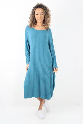 Italian Oversized Ribbed Soft Knit Long Sleeve Dress