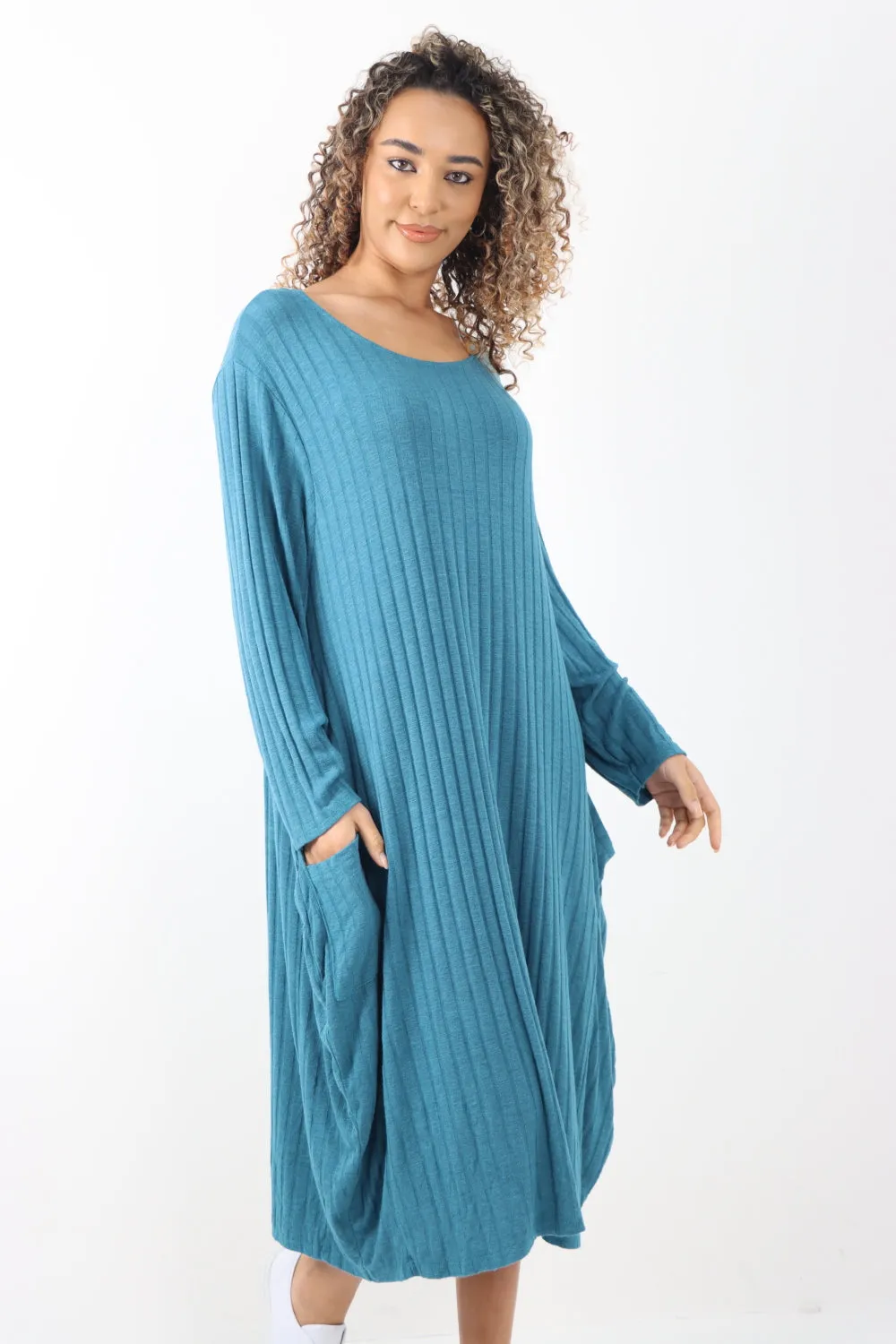 Italian Oversized Ribbed Soft Knit Long Sleeve Dress